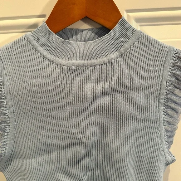 Commense Light Blue Ribbed Ruffle-Trim Tank - Picture 6 of 13